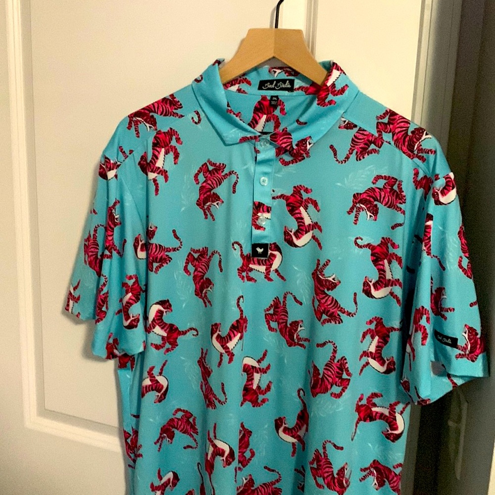 Doesn’t every man want an ocean blue shirt with pink and black tigers on it?